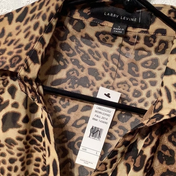 Larry Levine NWT - Sz L - animal print pattern transparent button down shirt - Picture 5 of 7